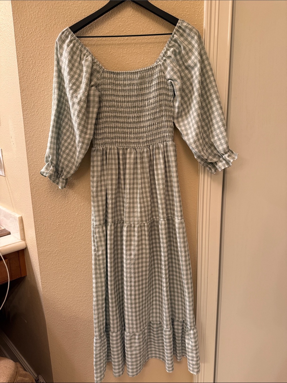 Amazon Essentials Sage Green Gingham Maxi Dress